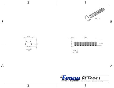 5/16-18 x 2" Hex Head Cap Screw Bolts, Stainless Steel 18-8, Full Thread, Plain Finish, Flat Point, Quantity 100 By Fastenere in Kuwait