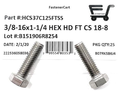 3/8-16x1-1/4 براغي سداسية من الفولاذ المقاوم للصدأ FT براغي سداسية 18-8 (UNC) خيط خشن - (25 قطعة) in Kuwait