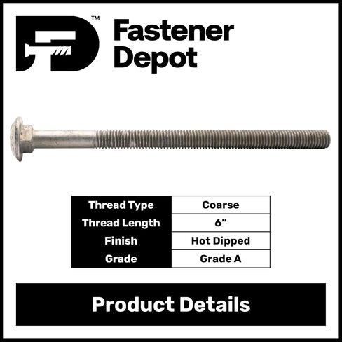 3/8"-16 x 7 (25 Pack) Hot Dipped Galvanized Carriage Bolt Grade 307A for Exterior Use by Fastener Depot in Kuwait