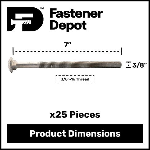 3/8"-16 x 7 (25 Pack) Hot Dipped Galvanized Carriage Bolt Grade 307A for Exterior Use by Fastener Depot in Kuwait