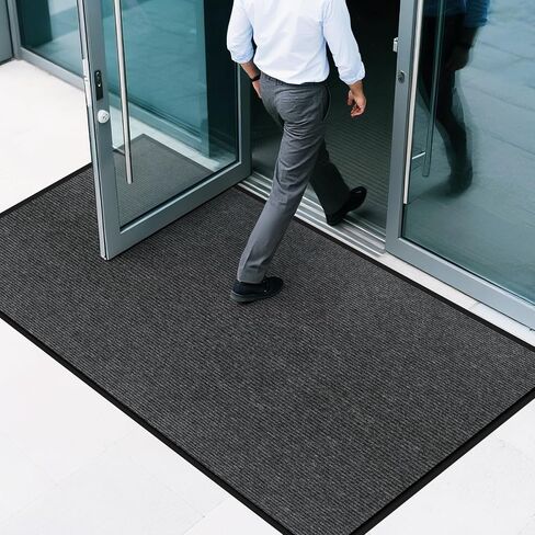 Commercial Hallway Runner Rug, 3' x 10' Commercial Door Mat Indoor Outdoor Entrance, Non Slip Rubber Backing, Industrial Rug Heavy Duty Brush Step Entrance Mat Weather Utility Rug, Black in Kuwait