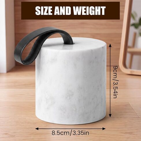 Junkin Marble Decorative Door Stop with Leather Handle, 3.54" Solid Marble Heavy Duty Door Stoppers with Non-Slip Felt Base, Natural Stone Weighted Bookend for Bedroom, Bathroom, Office Home Decor in Kuwait