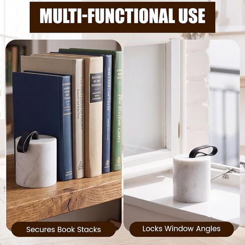 Junkin Marble Decorative Door Stop with Leather Handle, 3.54" Solid Marble Heavy Duty Door Stoppers with Non-Slip Felt Base, Natural Stone Weighted Bookend for Bedroom, Bathroom, Office Home Decor in Kuwait