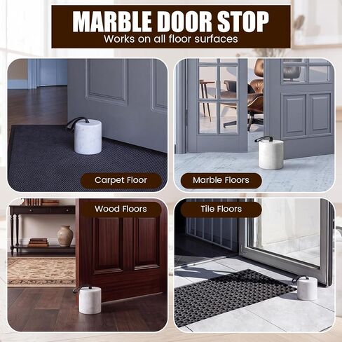 Junkin Marble Decorative Door Stop with Leather Handle, 3.54" Solid Marble Heavy Duty Door Stoppers with Non-Slip Felt Base, Natural Stone Weighted Bookend for Bedroom, Bathroom, Office Home Decor in Kuwait