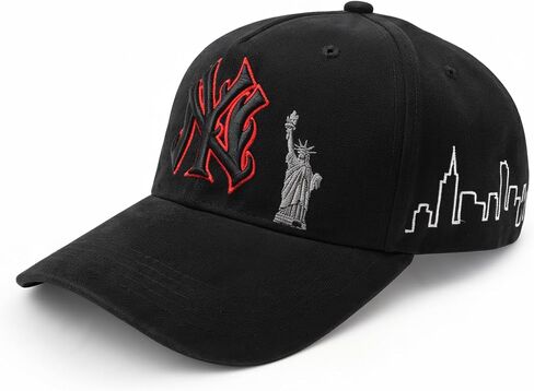 Black Baseball Cap with NY Logo Embroidery, Statue of Liberty and Skyline Design, Adjustable Trucker Hat in Kuwait