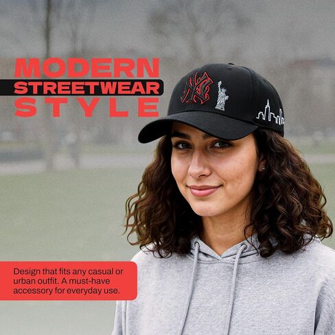 Black Baseball Cap with NY Logo Embroidery, Statue of Liberty and Skyline Design, Adjustable Trucker Hat in Kuwait
