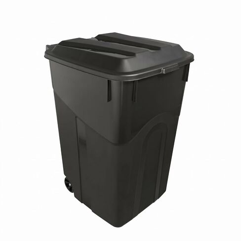 45 Gallon Wheeled Heavy Duty Plastic Garbage Can with Attached Lid, Durable Outdoor Trash Can with Wheels, Large Rolling Waste Bin for Yard, Garage, Patio, Home & Commercial Use, Black in Kuwait