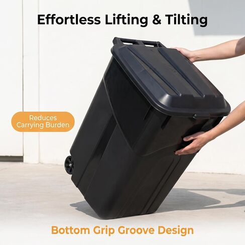 45 Gallon Wheeled Heavy Duty Plastic Garbage Can with Attached Lid, Durable Outdoor Trash Can with Wheels, Large Rolling Waste Bin for Yard, Garage, Patio, Home & Commercial Use, Black in Kuwait