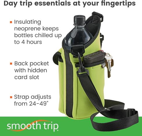 حامل زجاجة مياه من النيوبرين AquaPockets Smooth Trip مع حزام - حقيبة حبال من النيوبرين مع حامل زجاجة مياه، وحقيبة هاتف وحزام قابل للتعديل للمشي والمشي لمسافات طويلة - يناسب ما يصل إلى 32 أونصة. زجاجات in Kuwait