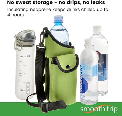 حامل زجاجة مياه من النيوبرين AquaPockets Smooth Trip مع حزام - حقيبة حبال من النيوبرين مع حامل زجاجة مياه، وحقيبة هاتف وحزام قابل للتعديل للمشي والمشي لمسافات طويلة - يناسب ما يصل إلى 32 أونصة. زجاجات in Kuwait
