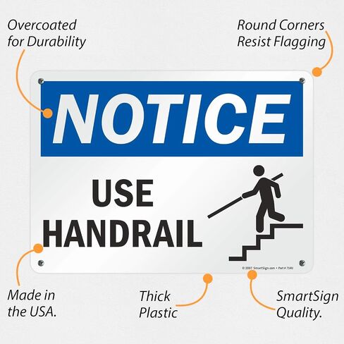 SmartSign لافتة "إشعار - استخدم الدرابزين" | 10 × 14 بوصة بلاستيك in Kuwait