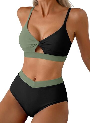 Herseas Women's Bikini Sets Twist Color Block Swimsuits 2 Piece High Waisted Bathing Suit Swim Suits 2026 Beach Wear in Saudi Arabia