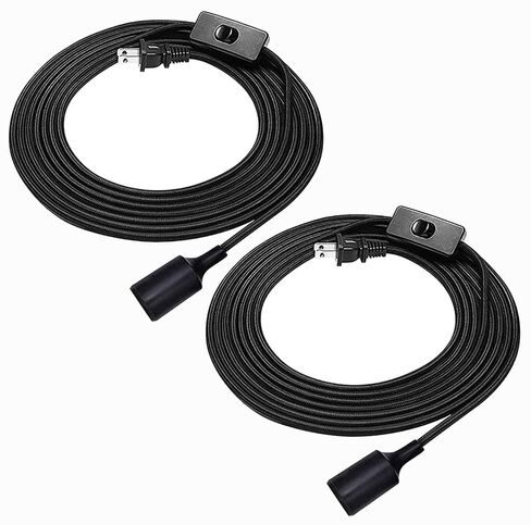 HESSION 2-Pack 15 Feet Plug in قلادة ضوء، كابل سلك فانوس معلق تمديد أسود مع مفتاح تشغيل/إيقاف في الخط، مقبس E26 E27 in Kuwait