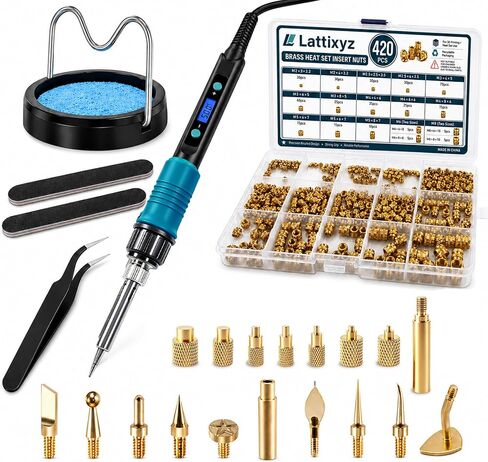 3D Printing Tools Kit with 100W Digital Soldering Iron, 420Pcs Brass Heat Set Inserts M2-M8, 3D Print Smoothing Tool Tips, Threaded Inserts for Plastic, Plastic Welding & Finishing Kit in Saudi Arabia