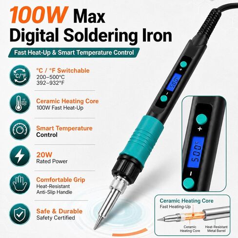 3D Printing Tools Kit with 100W Digital Soldering Iron, 420Pcs Brass Heat Set Inserts M2-M8, 3D Print Smoothing Tool Tips, Threaded Inserts for Plastic, Plastic Welding & Finishing Kit in Saudi Arabia
