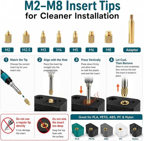 3D Printing Tools Kit with 100W Digital Soldering Iron, 420Pcs Brass Heat Set Inserts M2-M8, 3D Print Smoothing Tool Tips, Threaded Inserts for Plastic, Plastic Welding & Finishing Kit in Saudi Arabia