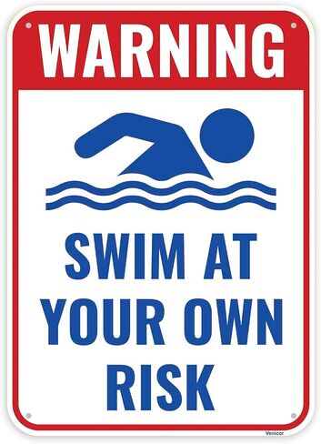 1PC Swim At Your Own Risk Sign, 14 x 10 Inches - Aluminum - No Lifeguard On Duty Pool Safety Sign in Kuwait