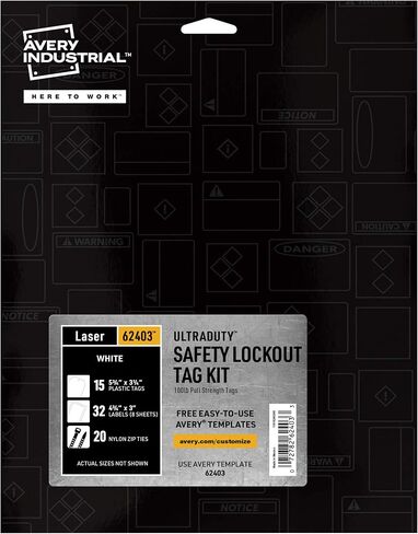مجموعة علامات القفل Avery UltraDuty، قوة سحب 100 رطل، طباعة وتجميع 15 بطاقة، 5.75 بوصة × 3.25 بوصة (62403) in Kuwait