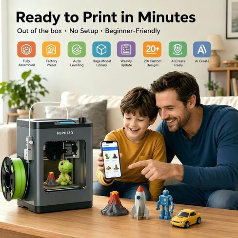 TINA2 Plus 3D Printer with WiFi Cloud, HEPHI3D DIY 3D Printers 250mm/s High Speed, Auto Leveling Mini 3D Printer for Beginners and Kids, Fully Assembly 3D Printers Open Source for Home, Office, School in Kuwait