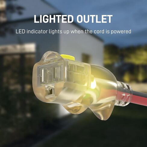 25ft 14/3 Medium Duty LED Lighted Locking Plug Outdoor Extension Cord ETL | pure copper SJEOW waterproof -58°F to 221°F, 15A 1875W, lawn care, woodworking, generator, garage, outdoor use in Saudi Arabia