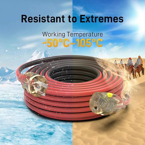 25ft 14/3 Medium Duty LED Lighted Locking Plug Outdoor Extension Cord ETL | pure copper SJEOW waterproof -58°F to 221°F, 15A 1875W, lawn care, woodworking, generator, garage, outdoor use in Saudi Arabia