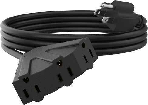 سلك تمديد خارجي PLUGTUL بطول 25 قدمًا مع منافذ متعددة، مقاس 14، 3 منافذ، SJTW، 15A 14AWG 1875W SJTW، مدرج في قائمة ETL - رائع للمرآب والحديقة والمنزل، أسود in Kuwait