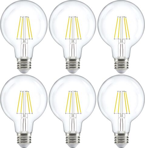 Sunco 6 Pack G25 Globe Light Bulbs LED Edison Vanity Light Bulbs, CRI90, 3000K Warm White, Dimmable, 5W=60W, Clear Vintage Filament Globe, 500 Lumens, E26 Base, Indoor Outdoor, UL in Saudi Arabia