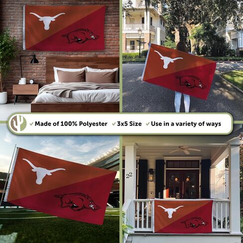 صبار الصحراء تكساس أوستن × علم أركنساس - 3 × 5 أقدام UT Longhorns x UA Razorbacks راية، نسيج متين داخلي/خارجي، 100% بوليستر (منافسي المنزل) in Kuwait