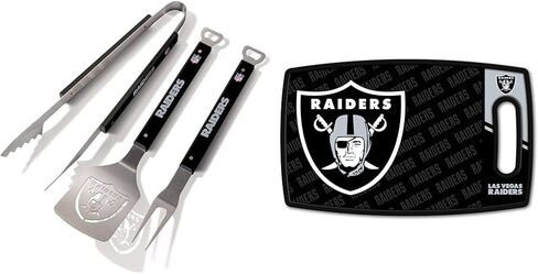مجموعة الشواء YouTheFan NFL Las Vegas Raiders Spirit Series 3 قطع، من الفولاذ المقاوم للصدأ، 22 بوصة × 9 بوصة ولوحة تقطيع من سلسلة شعار NFL Las Vegas Raiders in Kuwait