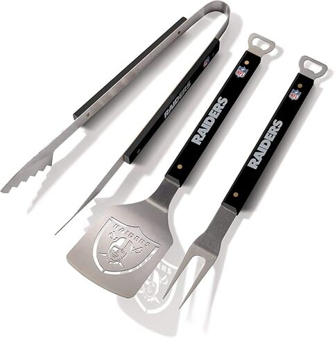 مجموعة الشواء YouTheFan NFL Las Vegas Raiders Spirit Series 3 قطع، من الفولاذ المقاوم للصدأ، 22 بوصة × 9 بوصة ولوحة تقطيع من سلسلة شعار NFL Las Vegas Raiders in Kuwait
