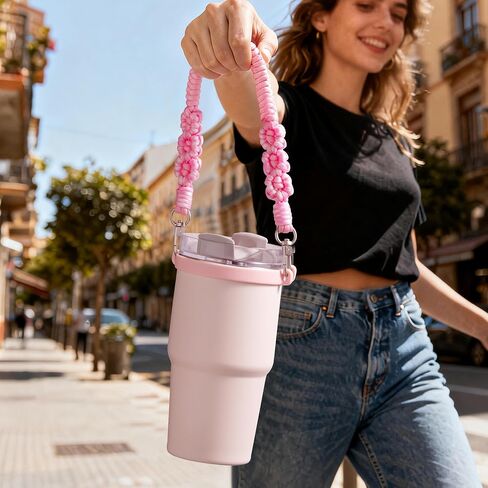 حزام مقبض زجاجة المياه متوافق مع كوب ستانلي، حبل حامل زجاجات المياه المنسوج يدويًا، ملحق حامل سيليكون قابل لإعادة الاستخدام لزجاجة مياه ستانلي سعة 10-40 جم in Kuwait