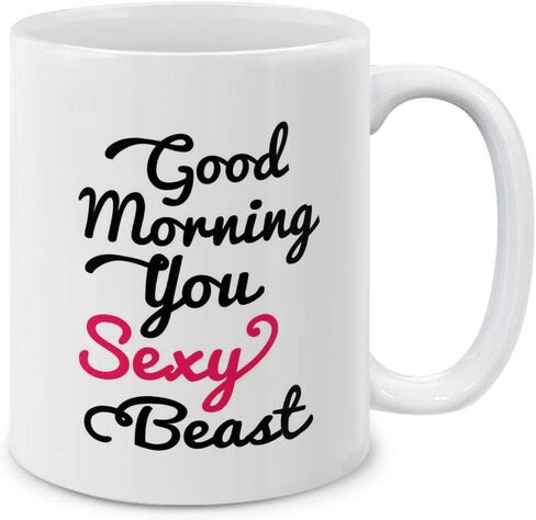 كوب شاي من السيراميك مطبوع عليه Love Valentine Couples Good Morning You sexy Beast، سعة 11 أونصة in Kuwait