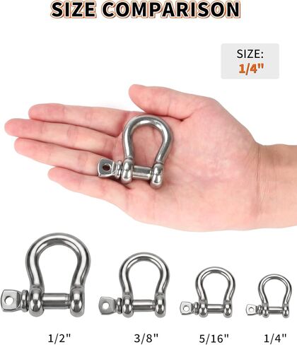 OULEME 1/4" 5/16" 3/8" 1/2" تكبل مقوس، تكبل على شكل حرف D من الفولاذ المقاوم للصدأ من الدرجة البحرية 316، تكبل مرساة شديد التحمل للقوارب، المراكب الشراعية، السلسلة، الحزام والتزوير، 4 عبوات in Kuwait