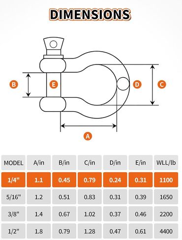 OULEME 1/4" 5/16" 3/8" 1/2" تكبل مقوس، تكبل على شكل حرف D من الفولاذ المقاوم للصدأ من الدرجة البحرية 316، تكبل مرساة شديد التحمل للقوارب، المراكب الشراعية، السلسلة، الحزام والتزوير، 4 عبوات in Kuwait