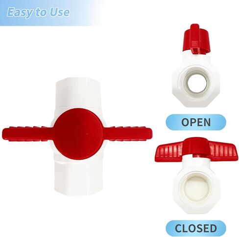 LESSO 1-1/2 بوصة PVC صمام كروي بخيط أنثى، صمام إغلاق المياه البلاستيكي كامل المنفذ، للسباكة والري، SCH40 أبيض (صمامات كروية لولبية، 1-1/2 بوصة) in Kuwait