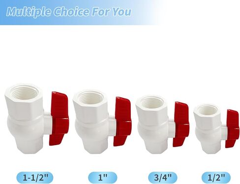 LESSO 1-1/2 بوصة PVC صمام كروي بخيط أنثى، صمام إغلاق المياه البلاستيكي كامل المنفذ، للسباكة والري، SCH40 أبيض (صمامات كروية لولبية، 1-1/2 بوصة) in Kuwait