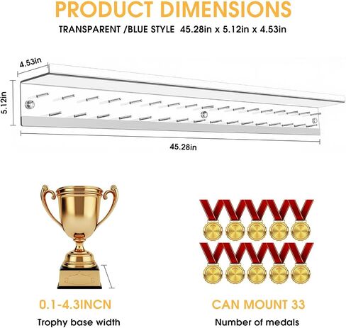 شاشة شماعة ميدالية LED مع رف الكأس، حامل شريط جائزة أكريليك شفاف مقاس 45.3 بوصة للجدار، حامل ميدالية مضاء بـ 7 ألوان، يحمل ما يصل إلى 33 ميدالية، هدايا للجمباز والعدائين والرياضيين in Kuwait