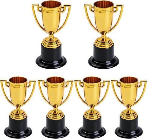 6-Pack Mini Gold Trophy Cups for Competitions & Ceremony Parties | ﻿6 pack 3.74 Inch mini gold award trophies with DIY sticker space — suitable for sports, spelling bees and themed parties in Kuwait