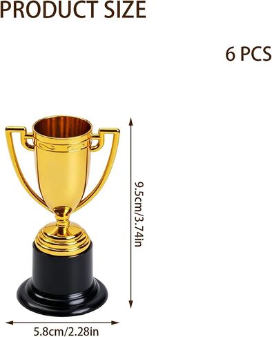 6-Pack Mini Gold Trophy Cups for Competitions & Ceremony Parties | ﻿6 pack 3.74 Inch mini gold award trophies with DIY sticker space — suitable for sports, spelling bees and themed parties in Kuwait