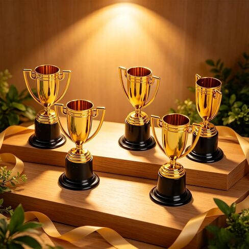 6-Pack Mini Gold Trophy Cups for Competitions & Ceremony Parties | ﻿6 pack 3.74 Inch mini gold award trophies with DIY sticker space — suitable for sports, spelling bees and themed parties in Kuwait
