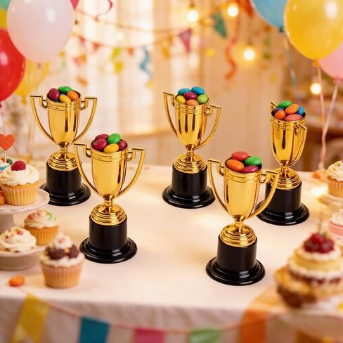 6-Pack Mini Gold Trophy Cups for Competitions & Ceremony Parties | ﻿6 pack 3.74 Inch mini gold award trophies with DIY sticker space — suitable for sports, spelling bees and themed parties in Kuwait