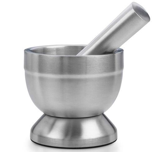 Pill Crusher - 304 Food Grade Stainless Steel Mortar and Pestle Medicine Grinder Set - Non-Slip Splitter to Easily Crush Medicine Pills Tablets Vitamins to Fine Powder for Adults, Seniors, Dogs, Pets in Kuwait