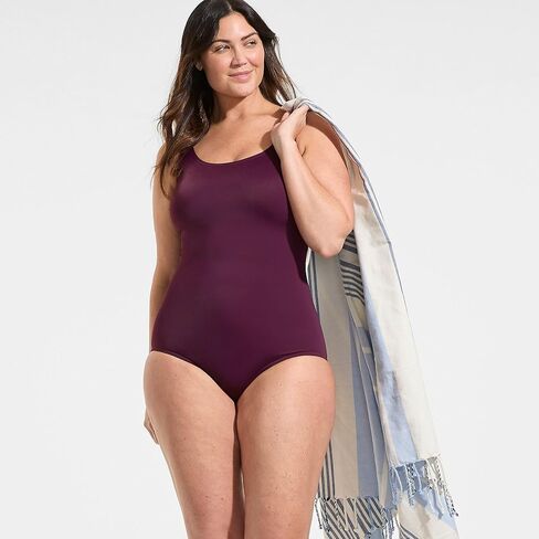 Lands' End Womens Chlorine Resistant Tugless Tank Soft Cup One Piece Swimsuit Dark Wine Plus 24w in Kuwait
