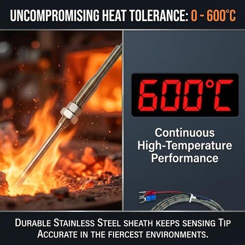 مسبار مزدوج حراري من النوع K، خيط أنبوب M8 بطول 6.6 قدم | 32 ℉ إلى 1112 ℉ مسبار استشعار درجة الحرارة العالية لجهاز التحكم PID، الفرن الصناعي in Kuwait
