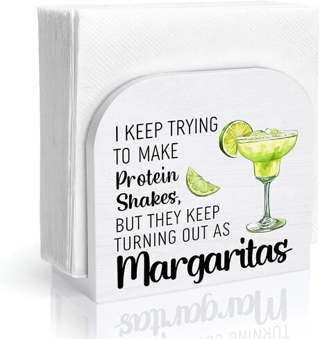 Funny Margarita Cocktail Wood Napkin Holder, Margarita Lover Gifts Wooden Standing Napkin Dispenser for Table Kitchen Dining Room Party Bar Pub Lounge Decorations in Kuwait