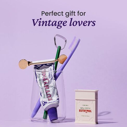 EUTHYMOL Vintage Purple Whitening Duo - Purple Whitening Toothpaste & Classic Gold Tube Squeezer Set in Kuwait