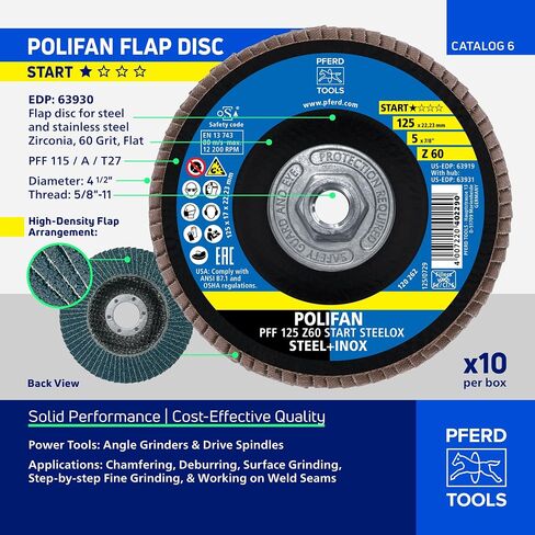 قرص مسطح من Pferd Tools Z Start STEELOX Type 27، 5 بوصة، 5/8 بوصة -11، 60 حبيبة | زركونيا، يستخدم على الفولاذ والفولاذ المقاوم للصدأ، عبوة من 10 قطع، الجزء 63931 in Kuwait