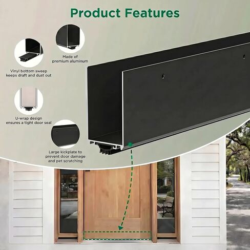 Raytano ألومنيوم على شكل حرف U، 1-3/4 × 36 سدادة معدنية لتجريد الطقس مع لوحة ركلة، حشو فجوة تحت الباب، سدادة مسودة الباب لأسفل الأبواب الخارجية/الداخلية (أسود، 91.44 سم، عبوة واحدة) in Kuwait