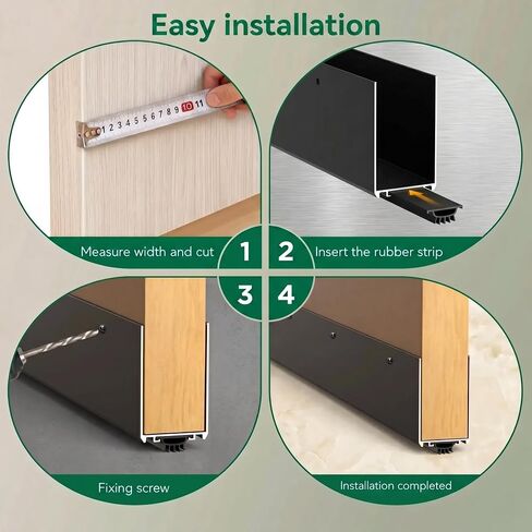 Raytano ألومنيوم على شكل حرف U، 1-3/4 × 36 سدادة معدنية لتجريد الطقس مع لوحة ركلة، حشو فجوة تحت الباب، سدادة مسودة الباب لأسفل الأبواب الخارجية/الداخلية (أسود، 91.44 سم، عبوة واحدة) in Kuwait