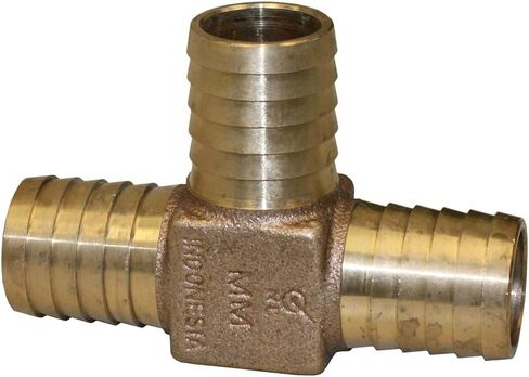 Merrill Mfg RBDTNL100 تي شيرت بدون رصاص برونزي، 1 × 1 × 1 بوصة خرطوم بارب 3 اتجاهات، درجة البناء لأنابيب البولي in Kuwait